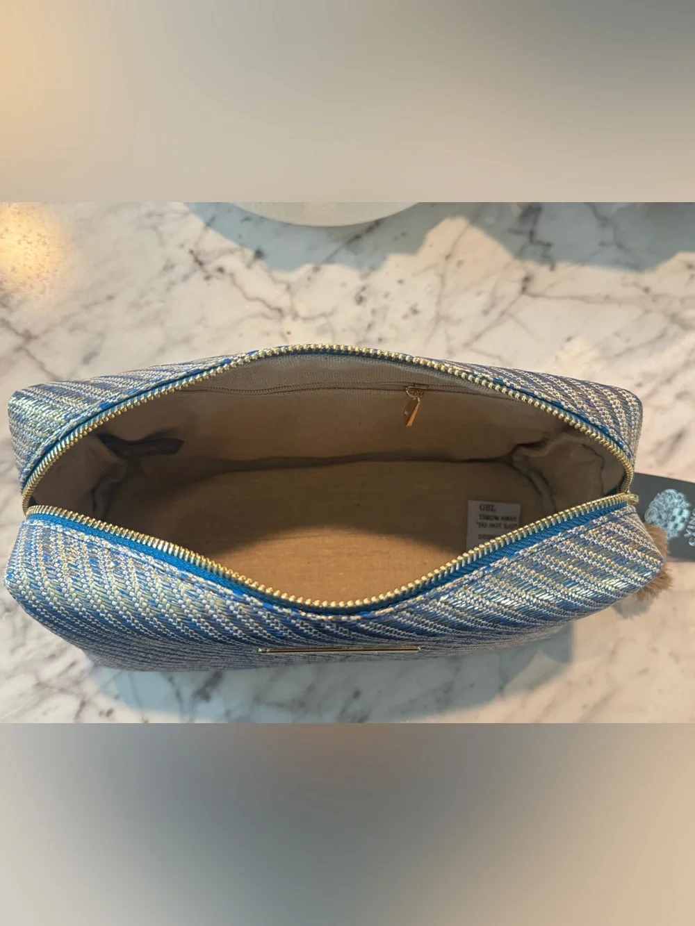 Vince Camuto Metallic Blue Cosmetic Pouch with Charm